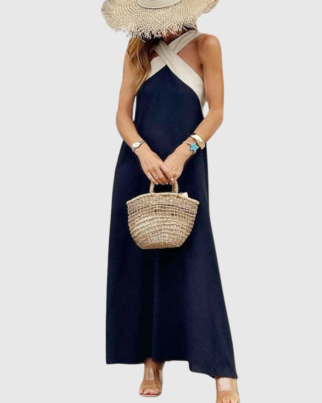Orella - Vestido con escote cruzado al cuello