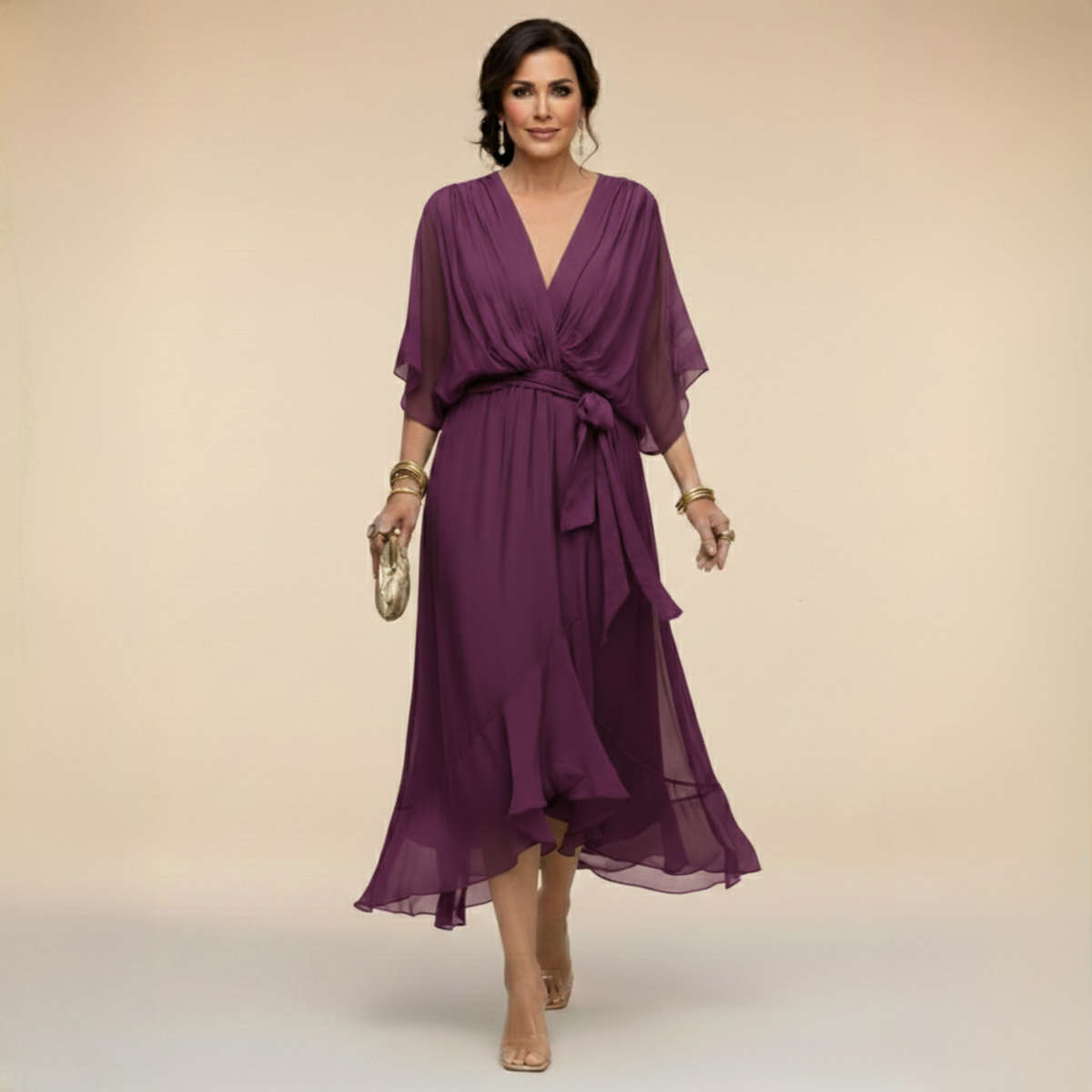 Jessica - Vestido elegante fluido con escote en V