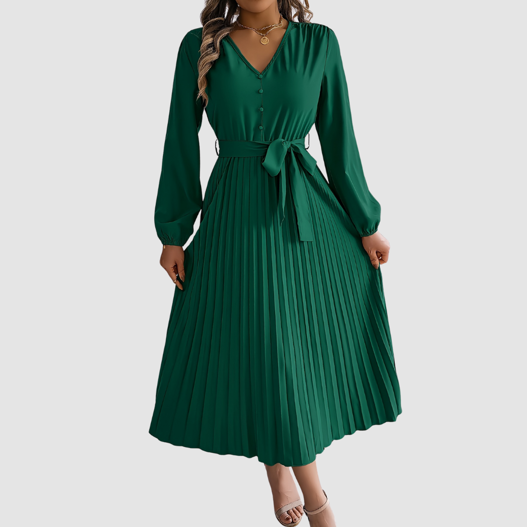 Celeste Bloom - Vestido midi plisado de manga larga