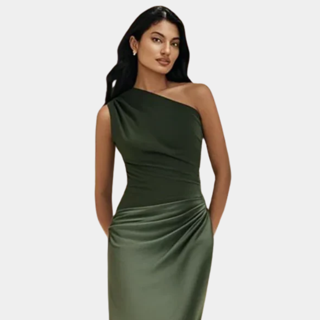 Aleida - Vestido largo de satén con un solo hombro