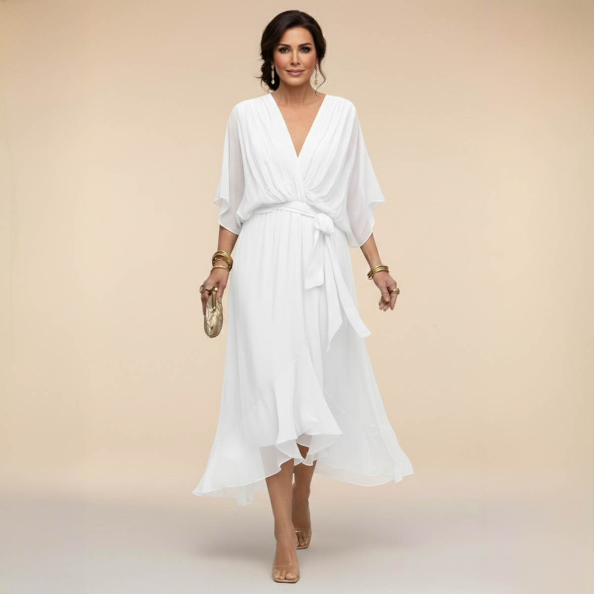 Jessica - Vestido elegante fluido con escote en V