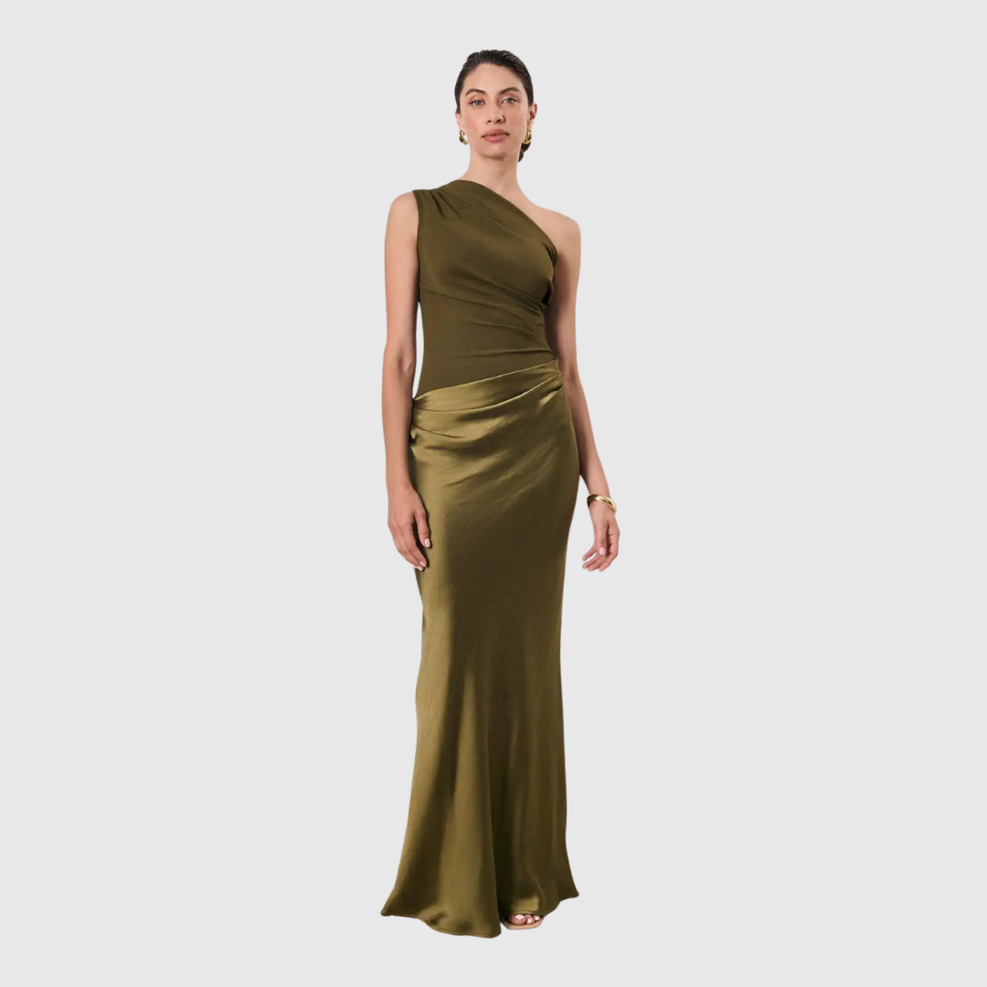 Aleida - Vestido largo de satén con un solo hombro