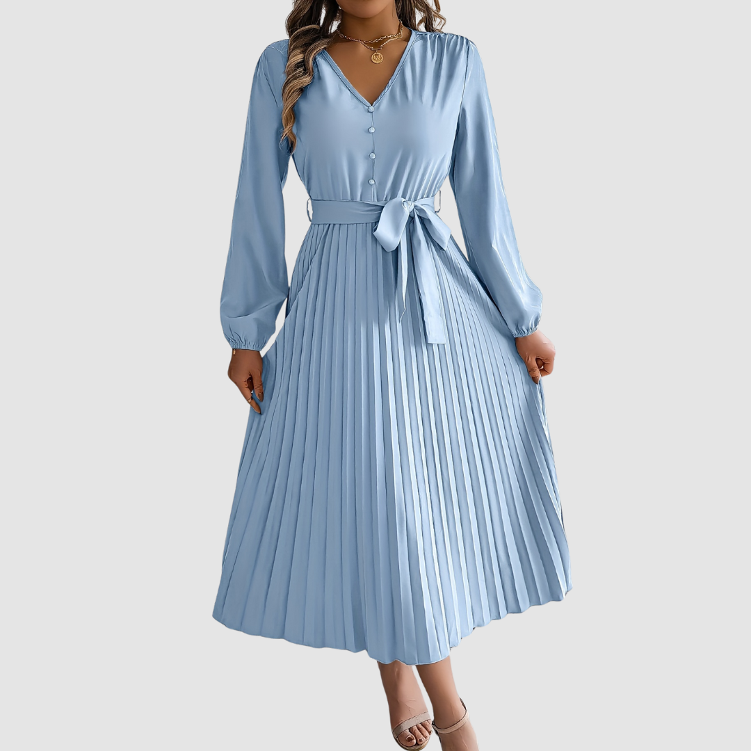 Celeste Bloom - Vestido midi plisado de manga larga