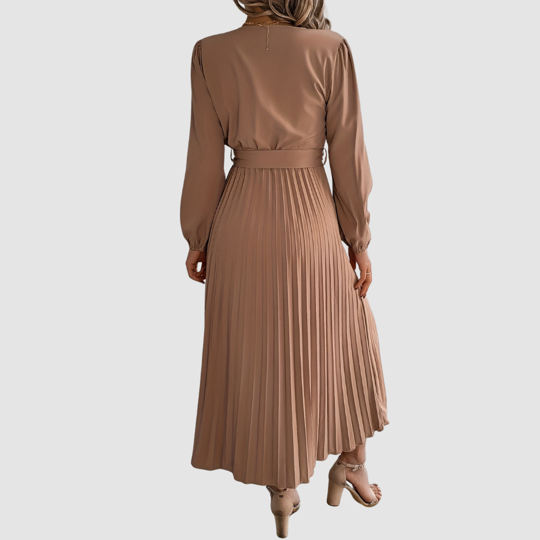 Celeste Bloom - Vestido midi plisado de manga larga