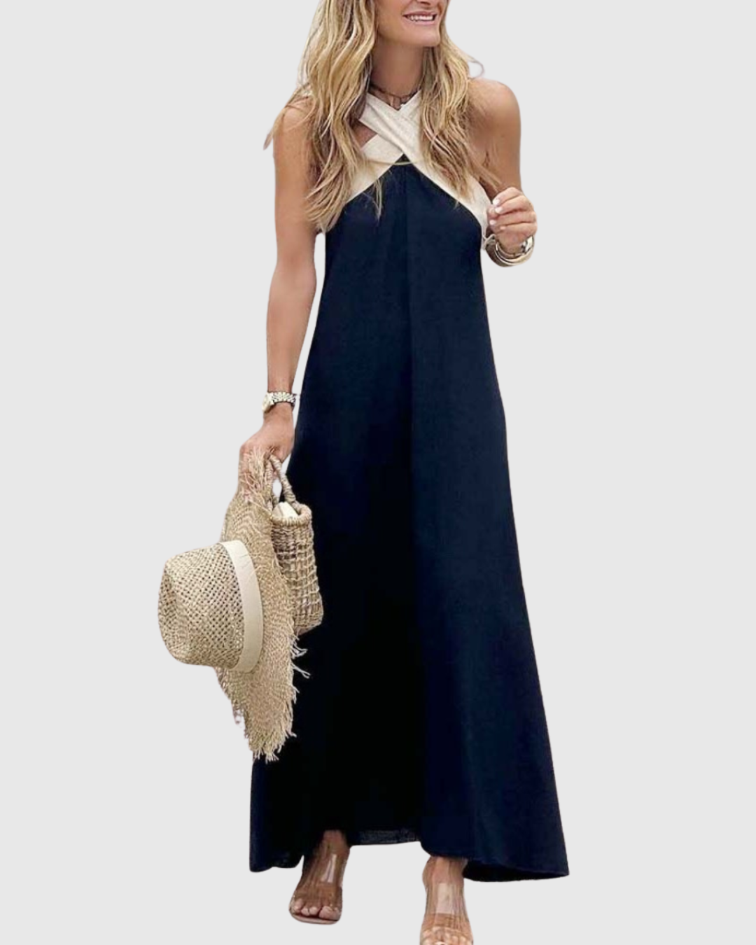 Orella - Vestido con escote cruzado al cuello