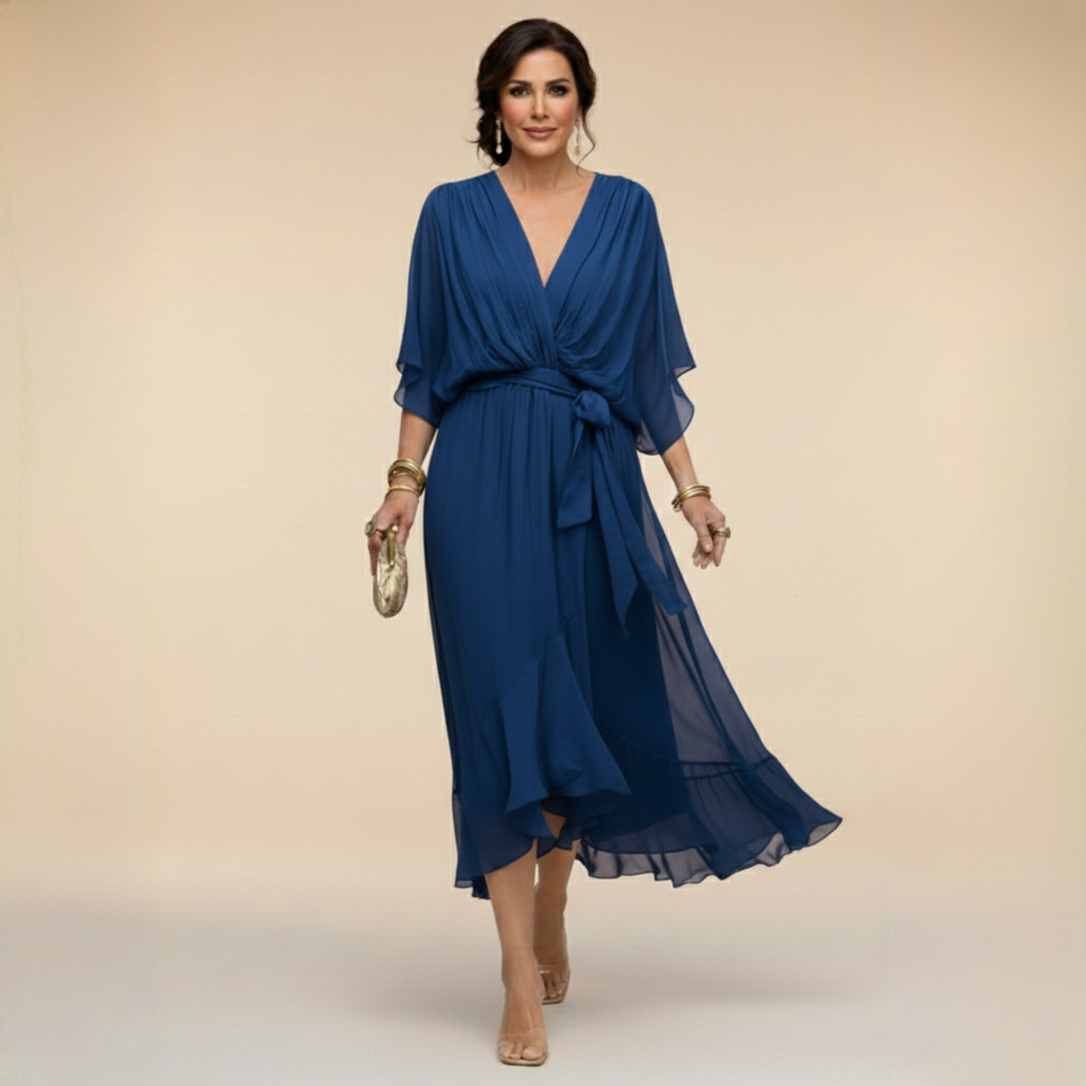 Jessica - Vestido elegante fluido con escote en V