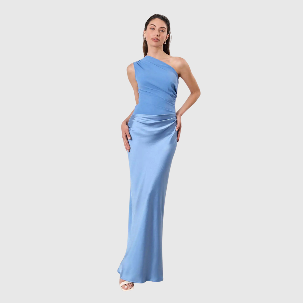 Aleida - Vestido largo de satén con un solo hombro