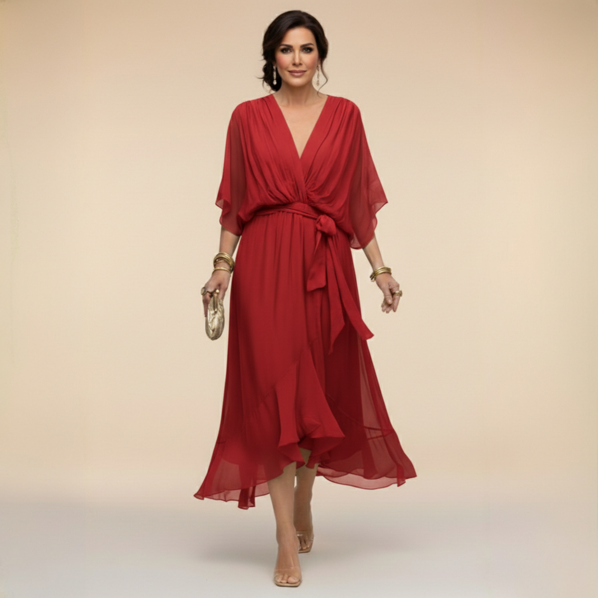 Jessica - Vestido elegante fluido con escote en V