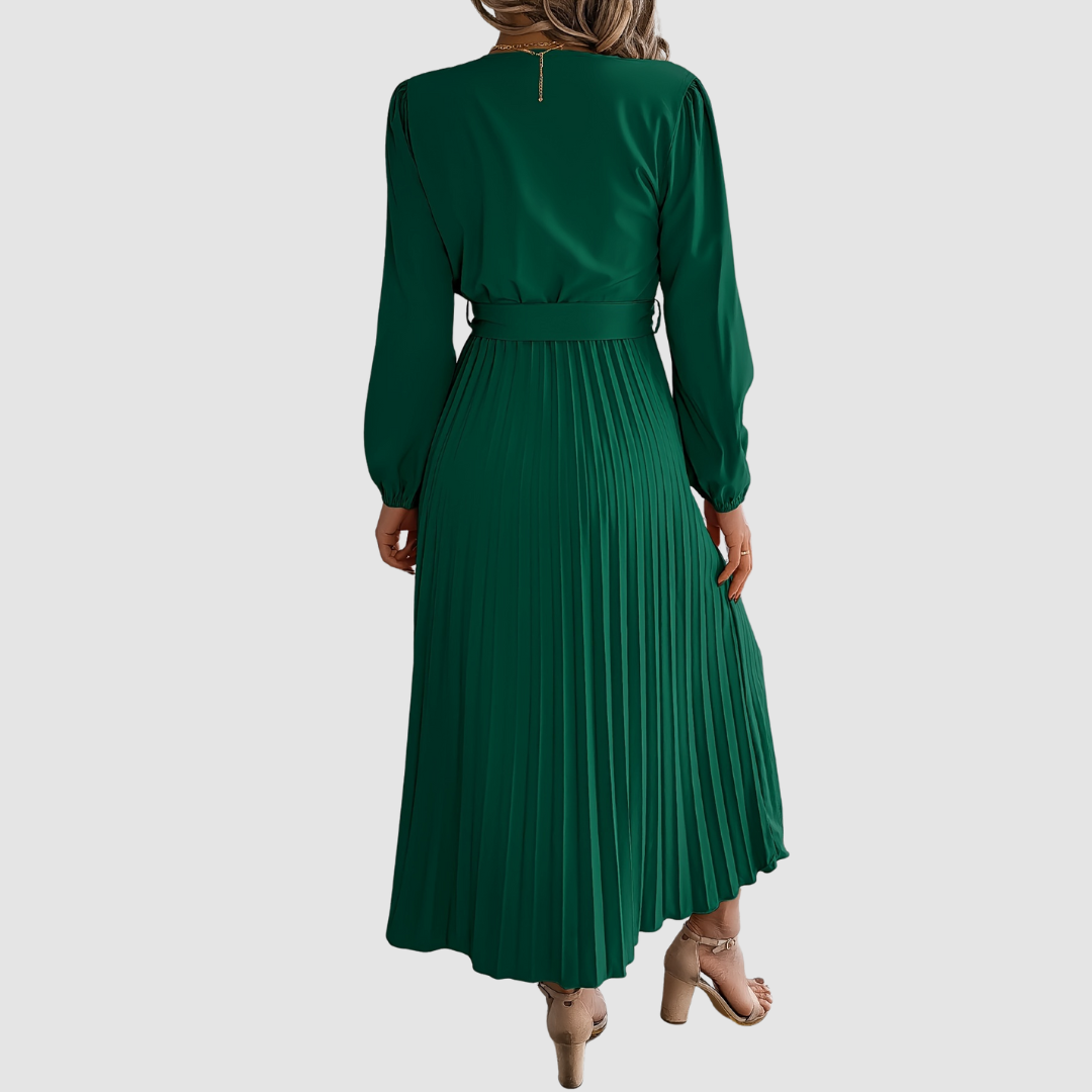 Celeste Bloom - Vestido midi plisado de manga larga