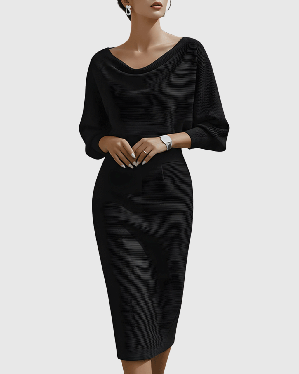 Ismeria - Vestido midi drapeado con manga murciélago