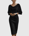 Ismeria - Vestido midi drapeado con manga murciélago