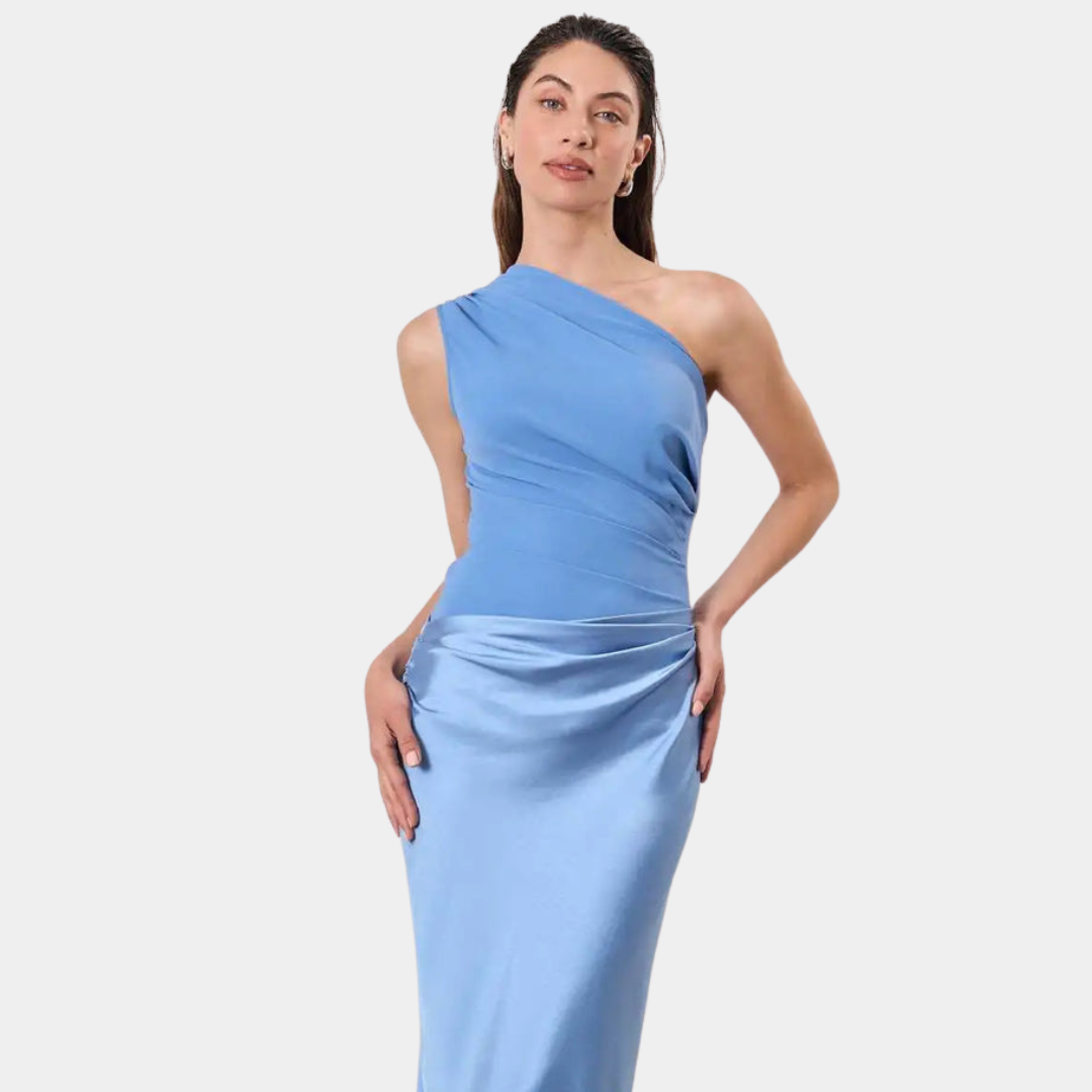 Aleida - Vestido largo de satén con un solo hombro