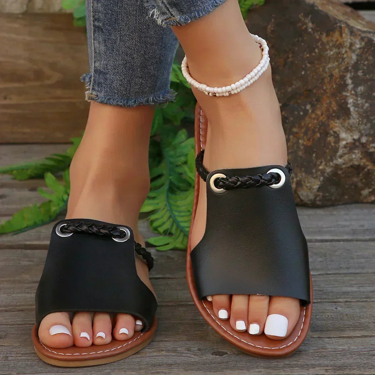 Sandalias trenzadas de deslizar