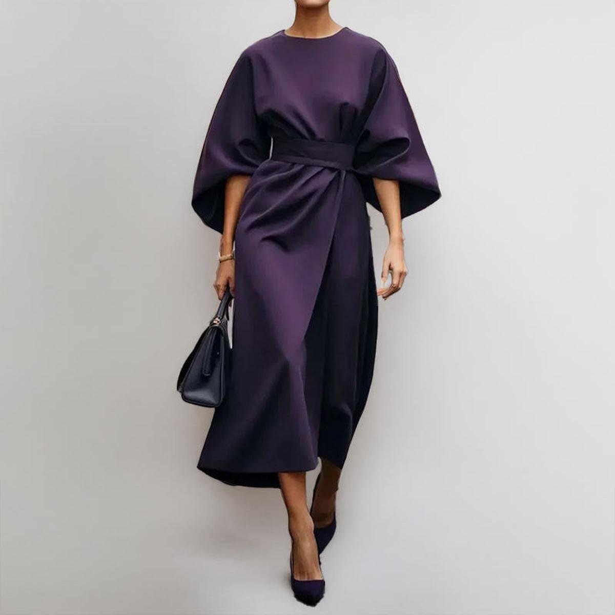 Eldra - Vestido largo satinado con manga murciélago