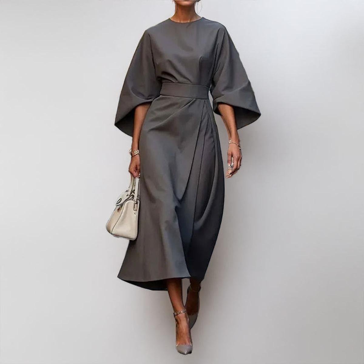 Eldra - Vestido largo satinado con manga murciélago