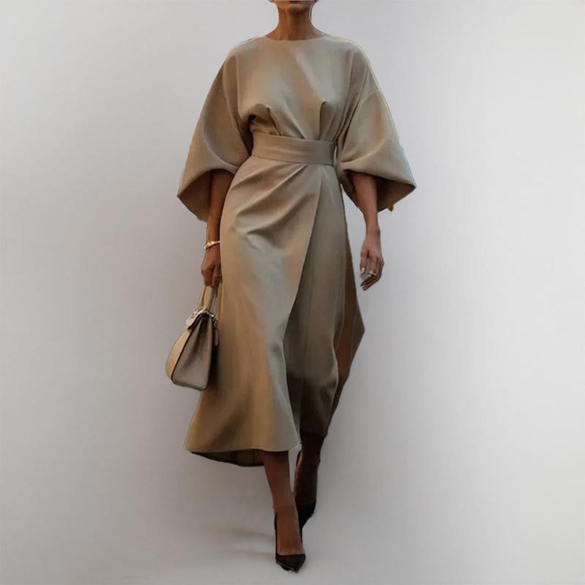 Eldra - Vestido largo satinado con manga murciélago