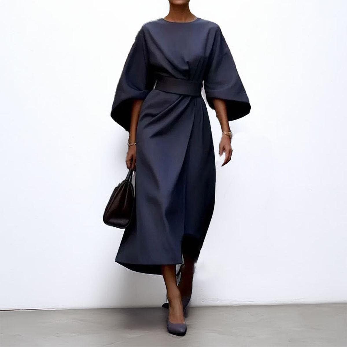 Eldra - Vestido largo satinado con manga murciélago