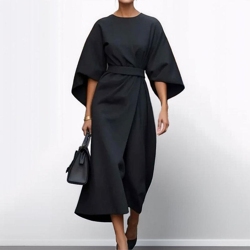 Eldra - Vestido largo satinado con manga murciélago