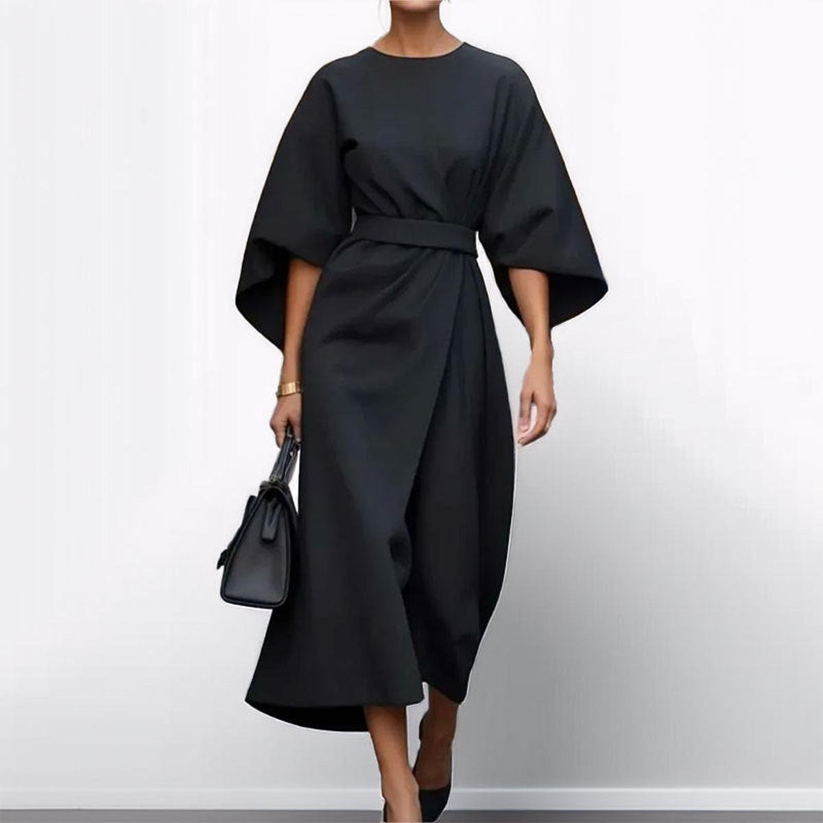 Eldra - Vestido largo satinado con manga murciélago