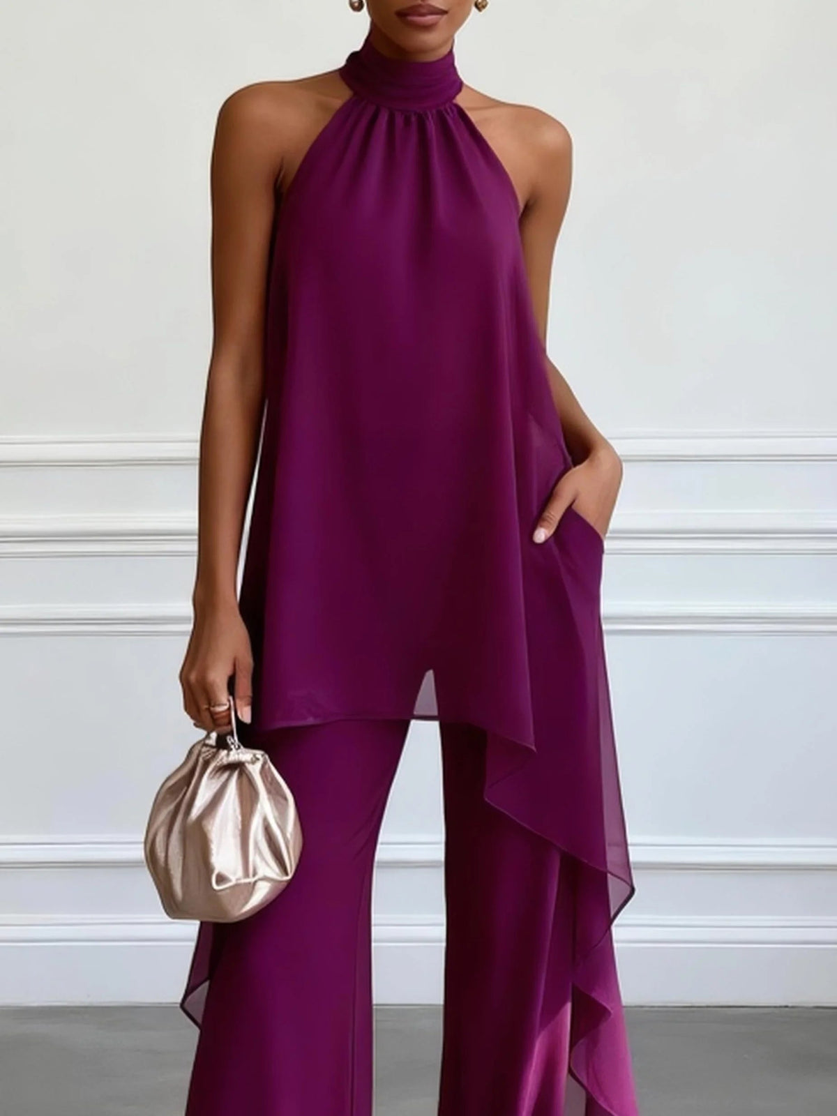 Conjunto Top Viola Sin Mangas y Pantalones