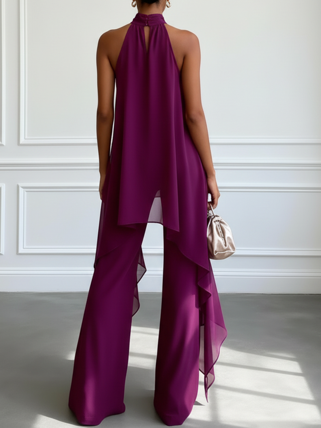 Conjunto Top Viola Sin Mangas y Pantalones