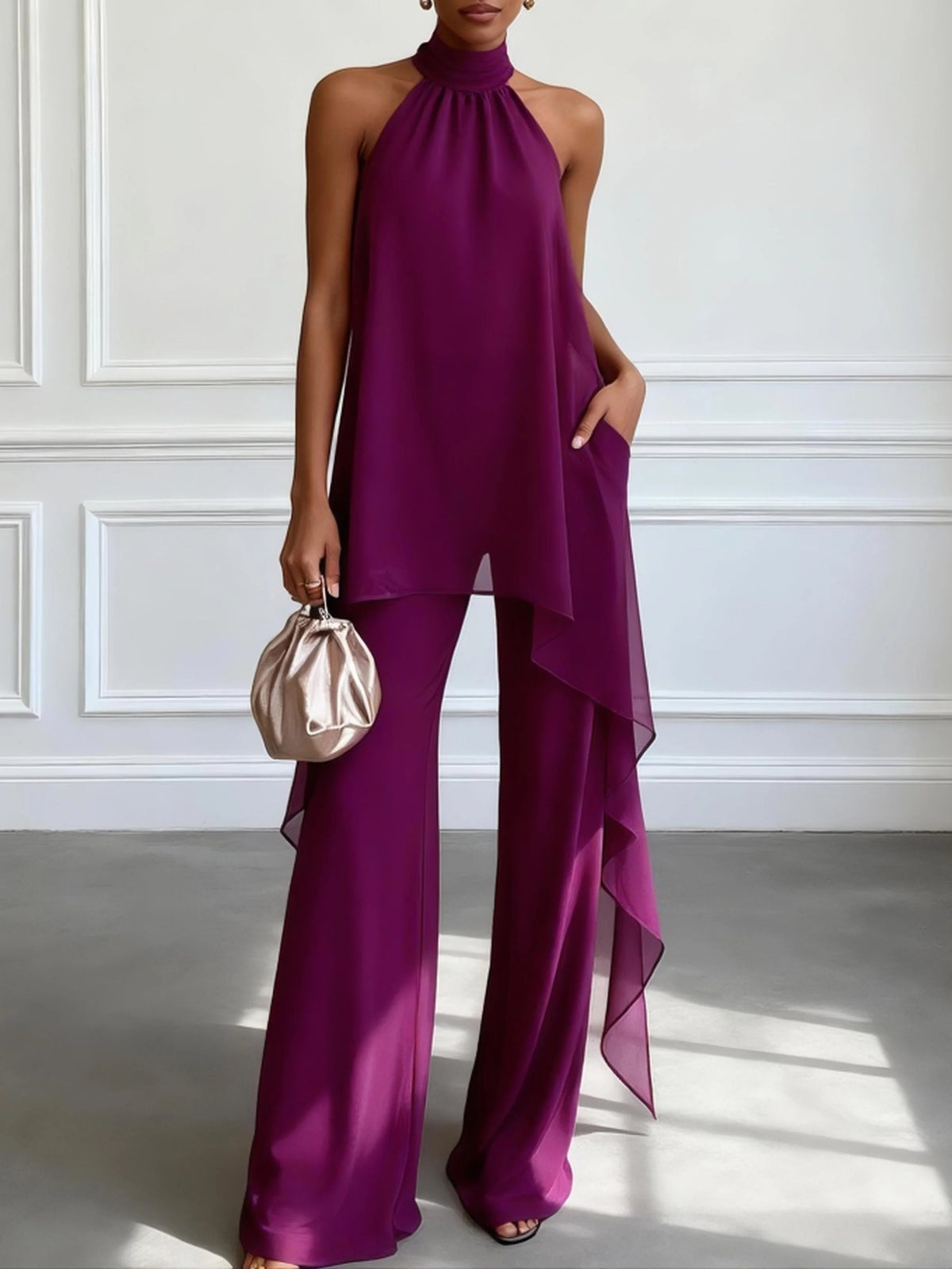 Conjunto Top Viola Sin Mangas y Pantalones