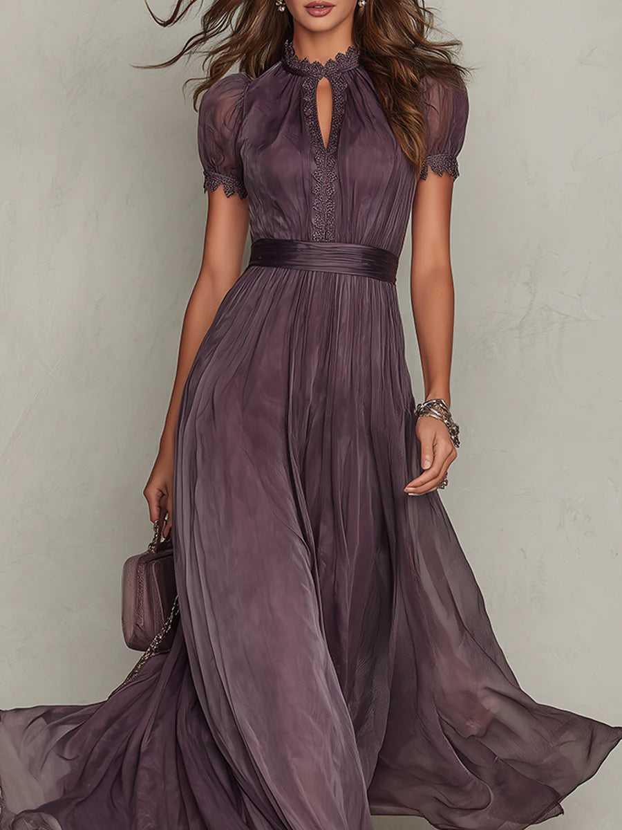 Vestido Maxi de Chifón con Cuello Abierto Violeta
