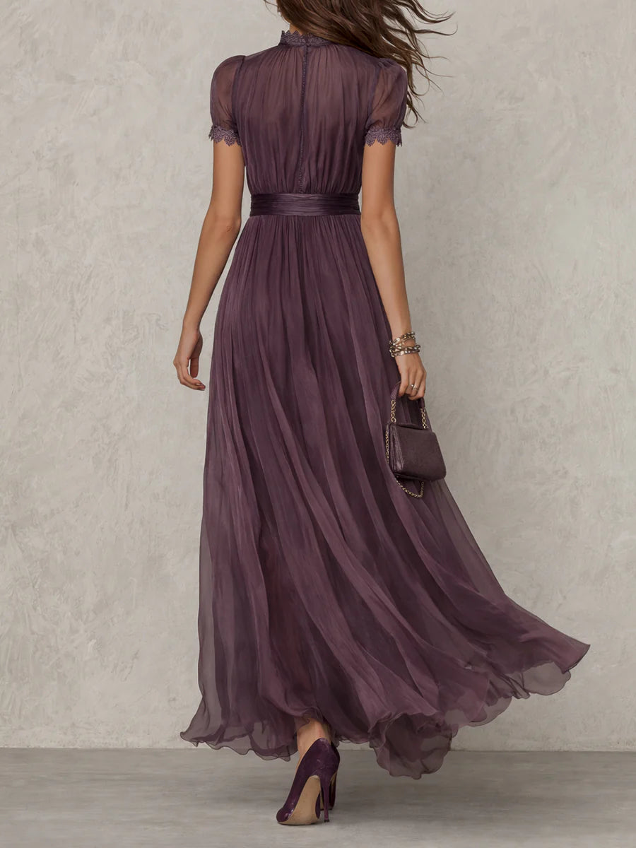 Vestido Maxi de Chifón con Cuello Abierto Violeta