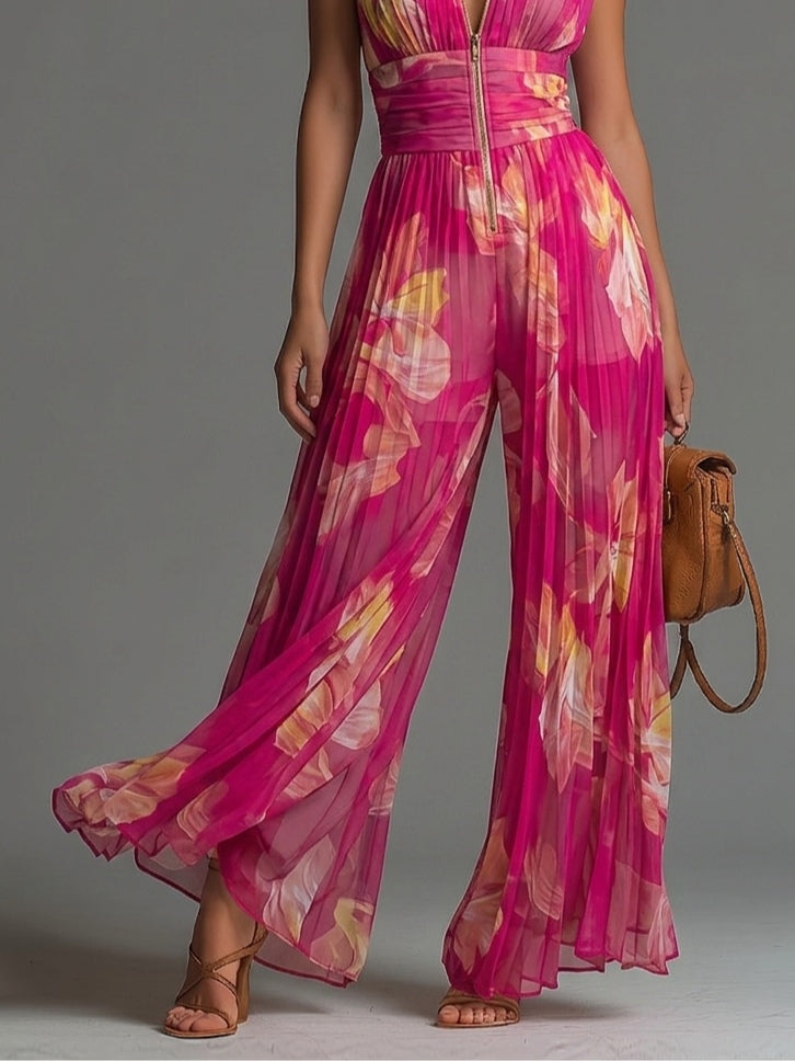 Mono Zsófia | Chifón Plisado Floral Fucsia