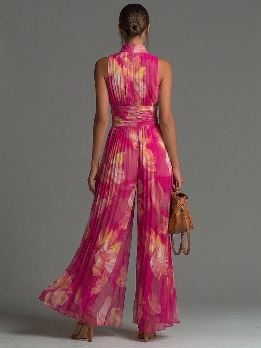 Mono Zsófia | Chifón Plisado Floral Fucsia