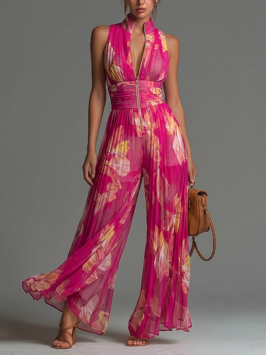 Mono Zsófia | Chifón Plisado Floral Fucsia