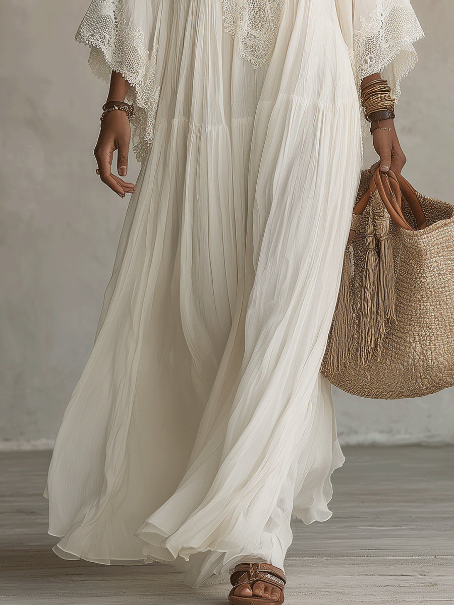 Indara - Vestido largo de blanco con escote en V