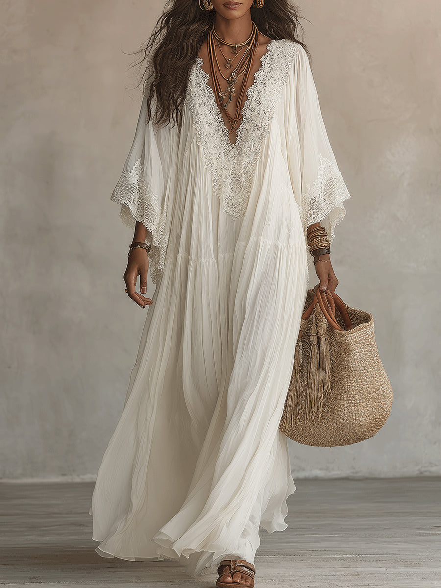 Indara - Vestido largo de blanco con escote en V