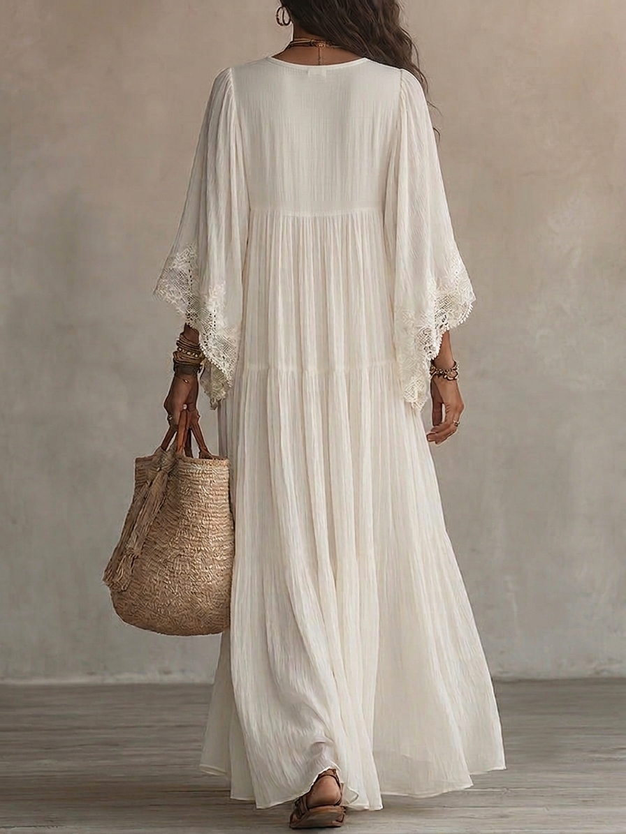 Indara - Vestido largo de blanco con escote en V