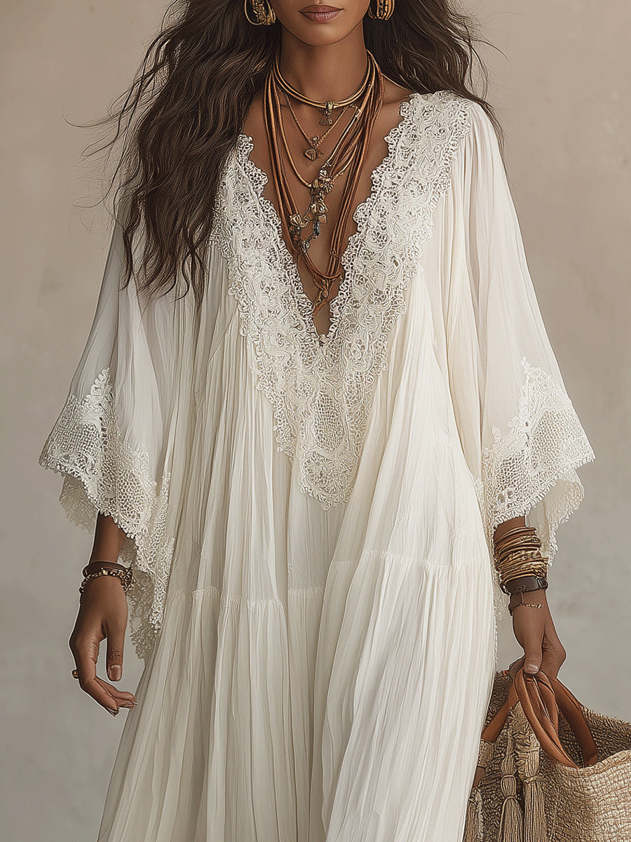 Indara - Vestido largo de blanco con escote en V