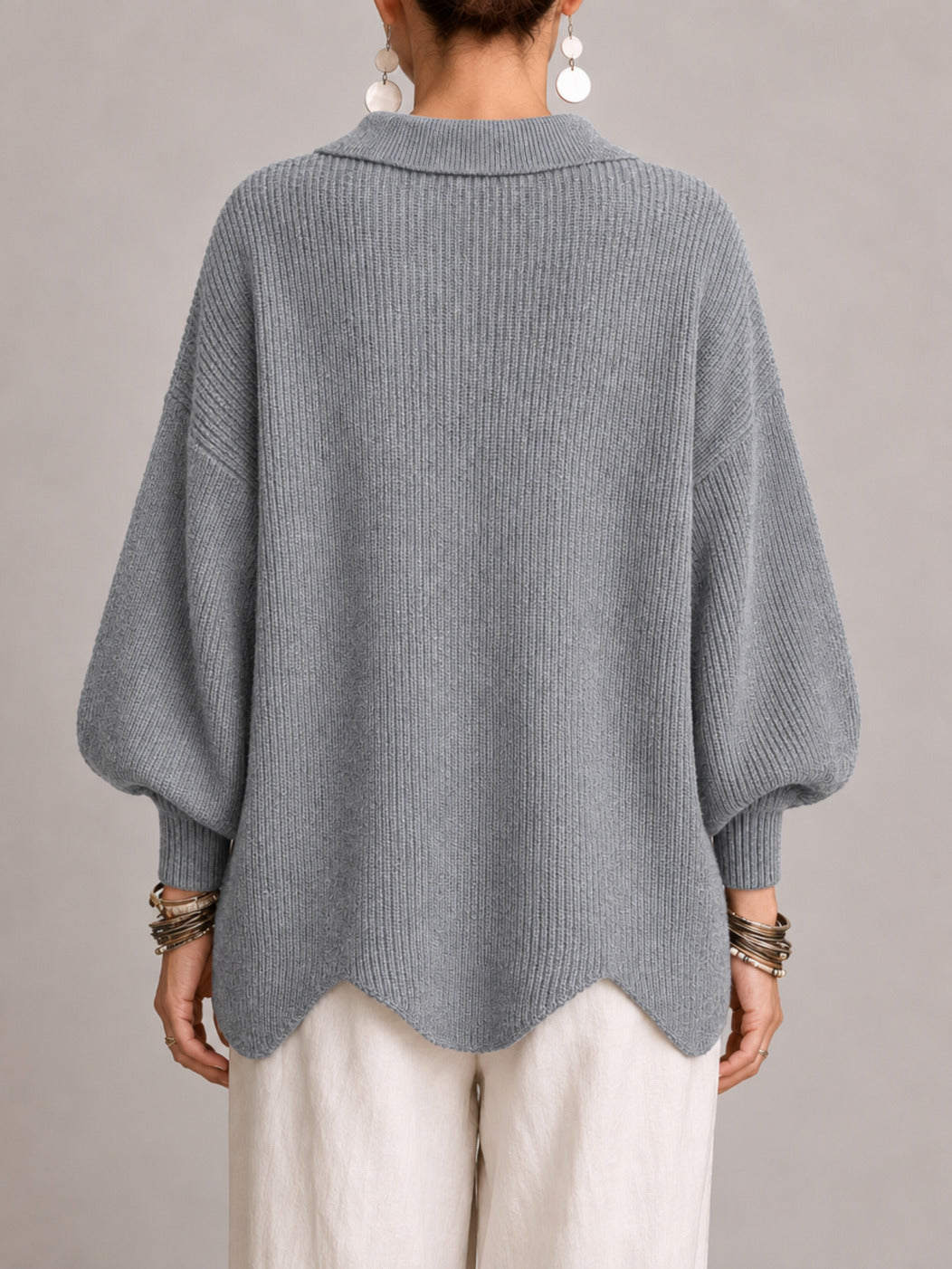 Rosanna | Cárdigan Oversize de Canalé con Bajo Ondulado, Gris