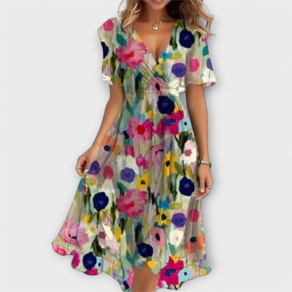 Isolde - Vestido midi cruzado floral con escote en V