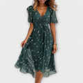Isolde - Vestido midi cruzado floral con escote en V