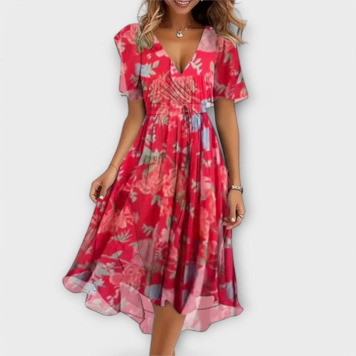 Isolde - Vestido midi cruzado floral con escote en V