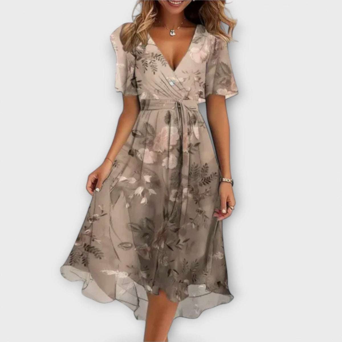 Isolde - Vestido midi cruzado floral con escote en V