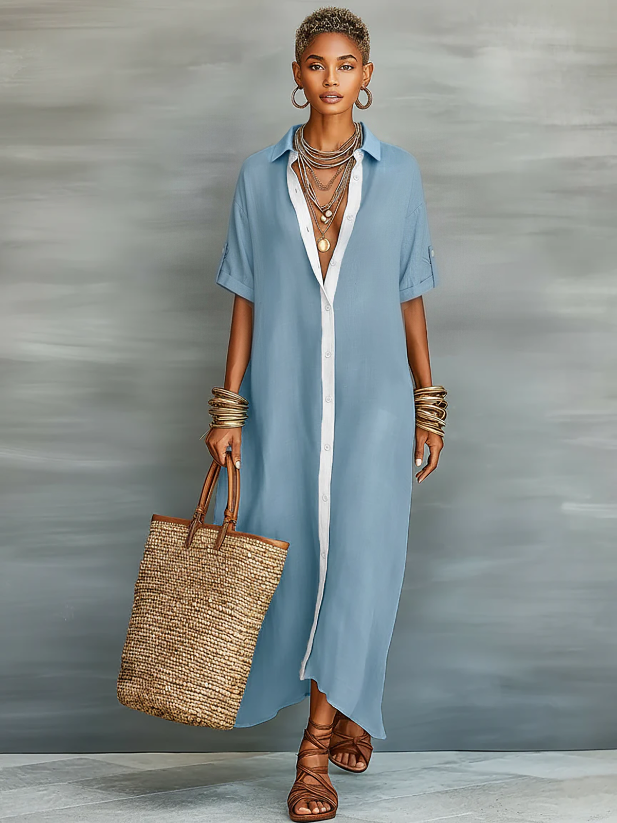 Mireia - Vestido largo oliva de líneas minimalistas
