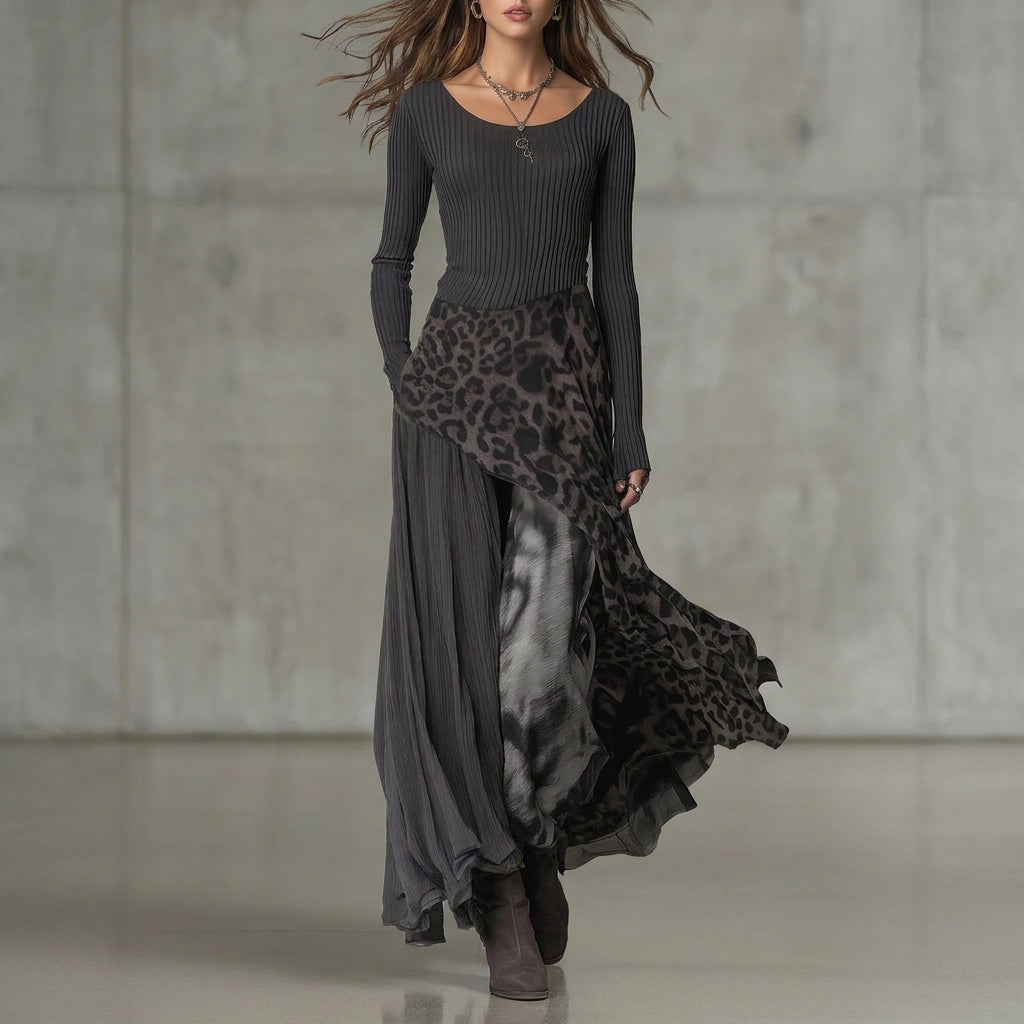 Martina | Vestido largo estilo bohemio con estampado de leopardo