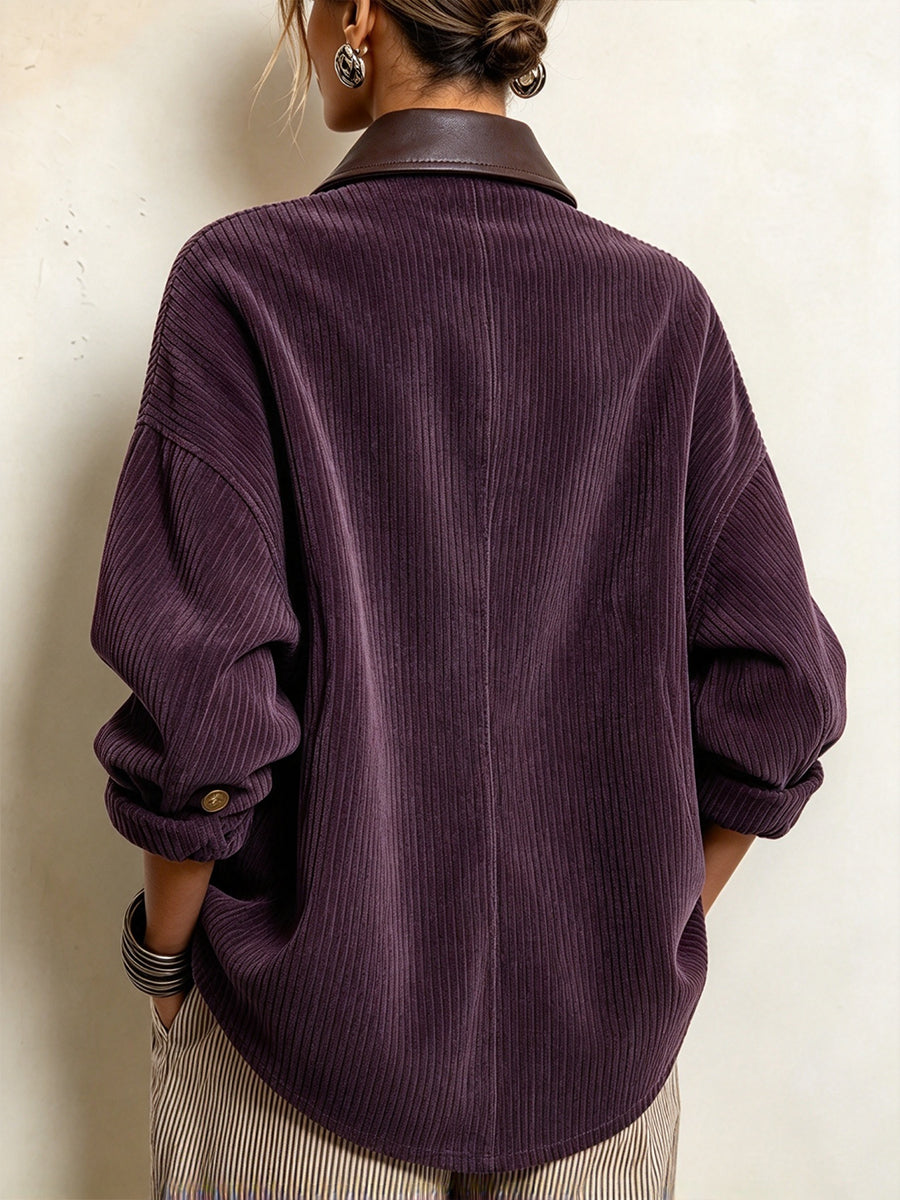 Clarice | Chaqueta-Camisa de Terciopelo Acanalado con Abotonadura Diagonal, Púrpura