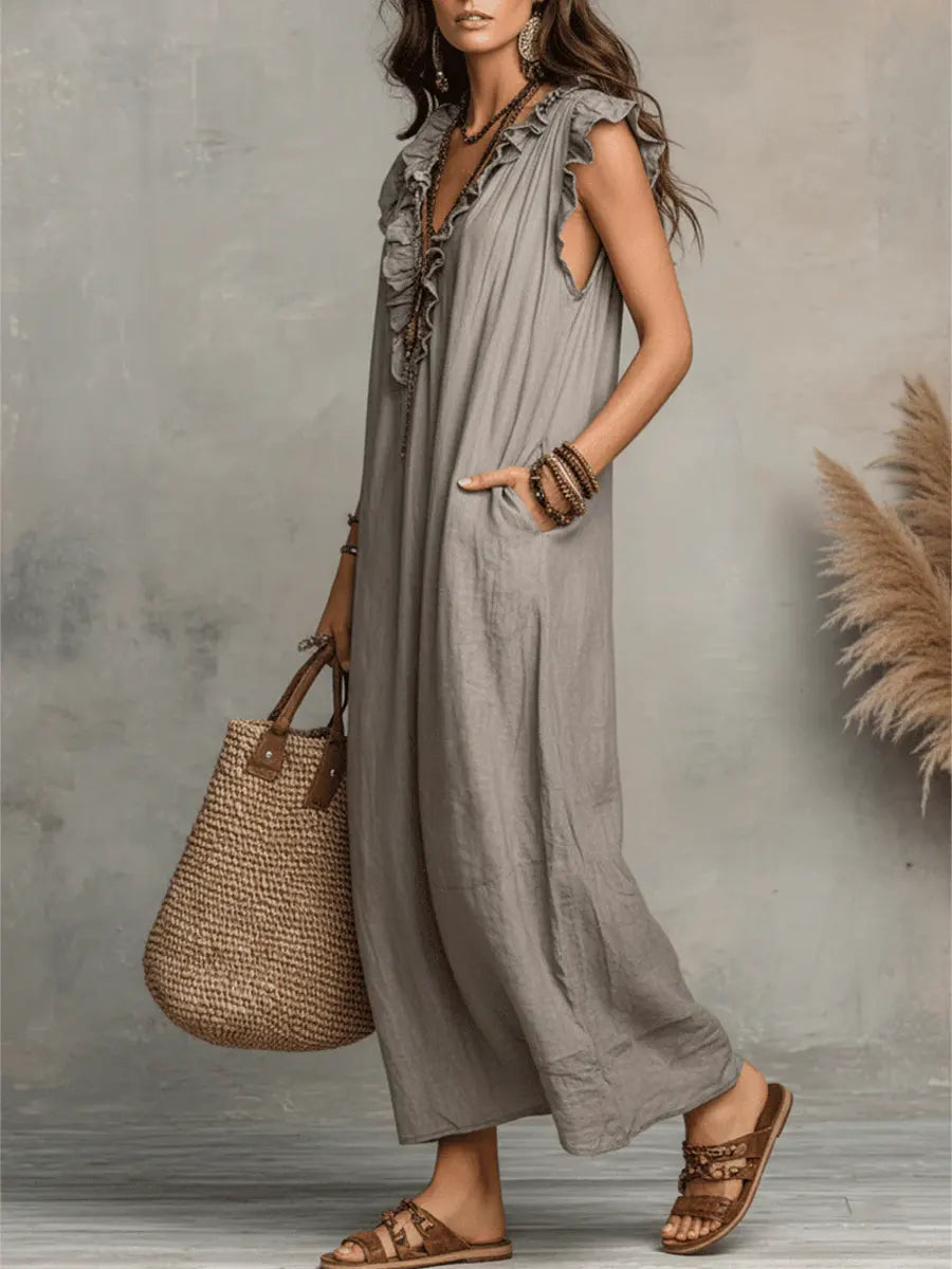 Violeta - Vestido Largo Bohemio de Lino