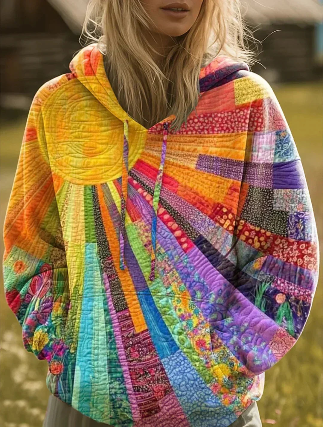 Aurora | Felpa Patchwork Multicolor con Capucha