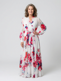 Lillian - Vestido largo cruzado floral de manga larga